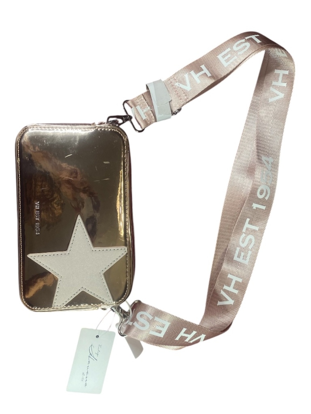 Star-Embellished High gloss patent (Rose Gold) Crossbody Bag by Vintage Havana
